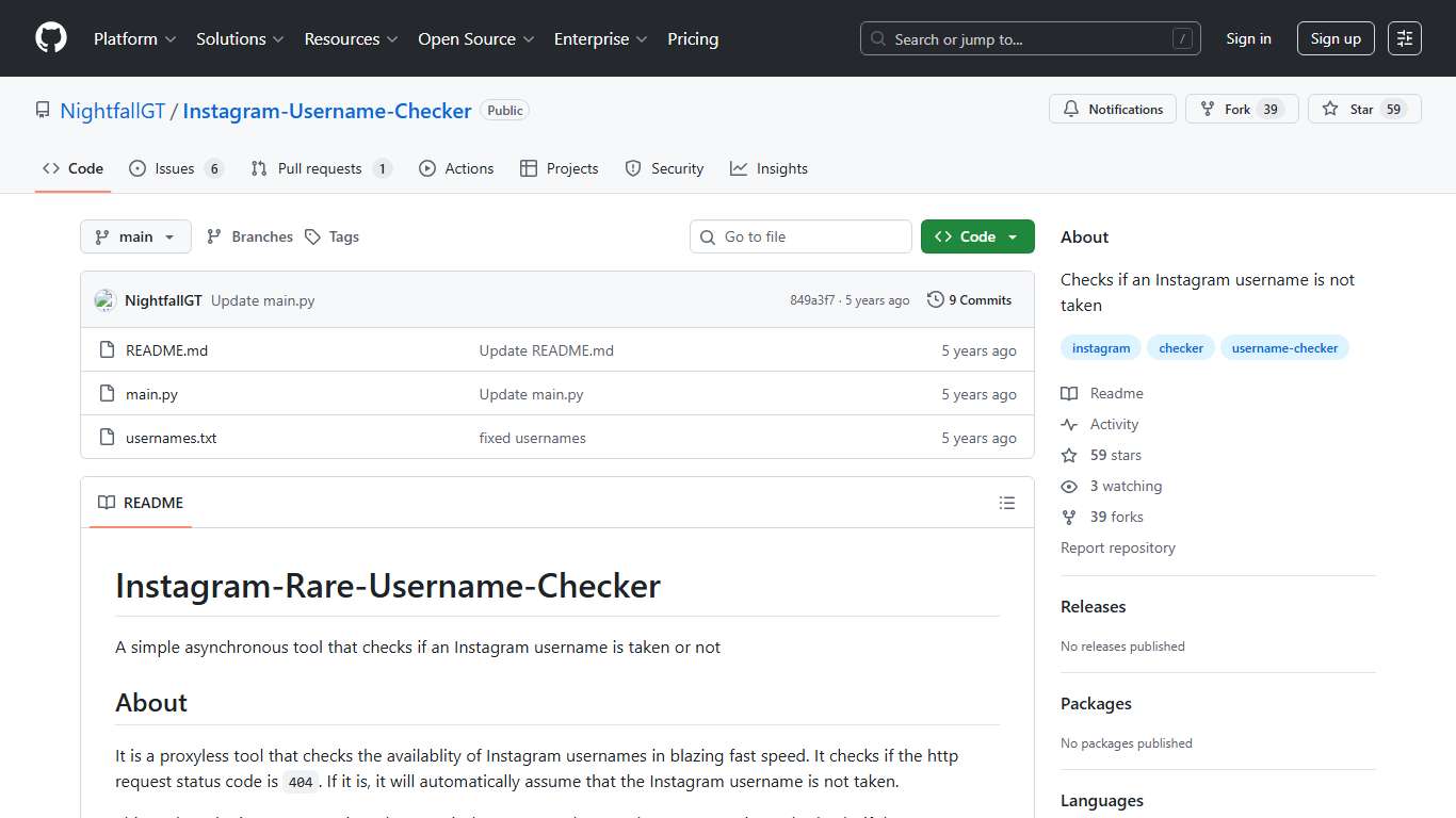 GitHub - NightfallGT/Instagram-Username-Checker: Checks if an Instagram username is not taken